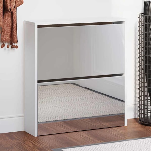 vidaXL Skoskap med speil 2 lag høyglans hvit 63x17x67 cm