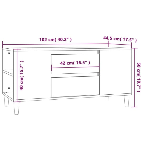 vidaXL TV-benk betonggrå 102x44,5x50 cm konstruert tre