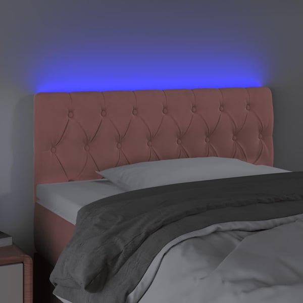 vidaXL Sänggavel LED rosa 100 x 7 x 78/88 cm sammet