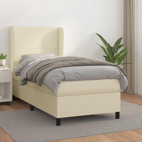 vidaXL kontinentalseng med madras 90x190 cm kunstlæder cremefarvet