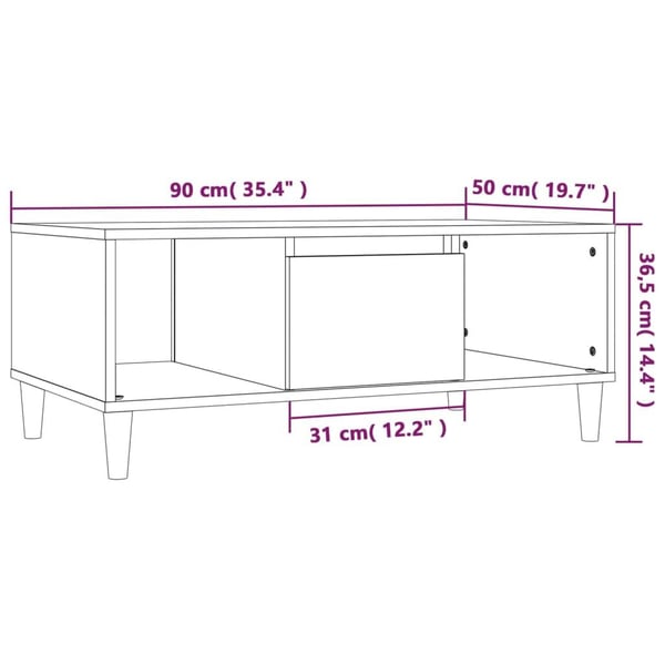 vidaXL Salongbord hvit 90x50x36,5 cm konstruert tre