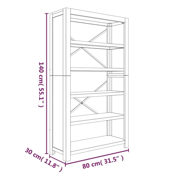vidaXL bogreol med 5 hylder 80x30x140 cm massivt akacietræ