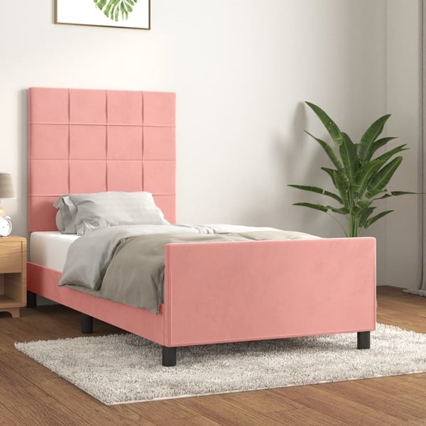 vidaXL sengeramme med sengegavl 100x200 cm fløjl lyserød