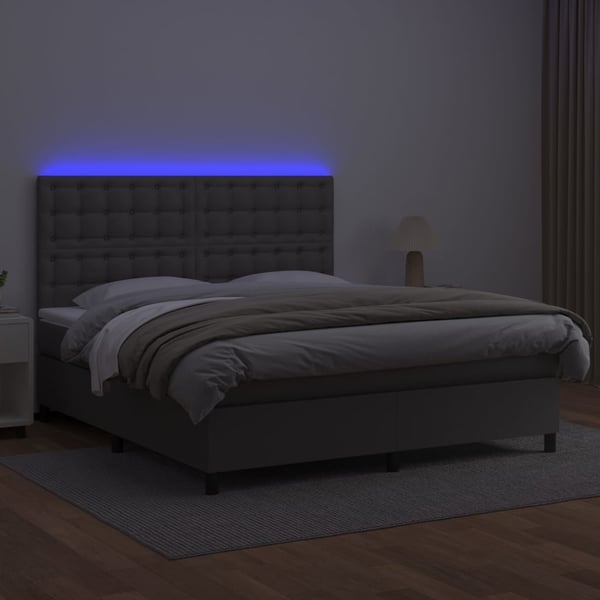 vidaXL kontinentalseng med LED-lys 160x200 cm kunstlæder grå