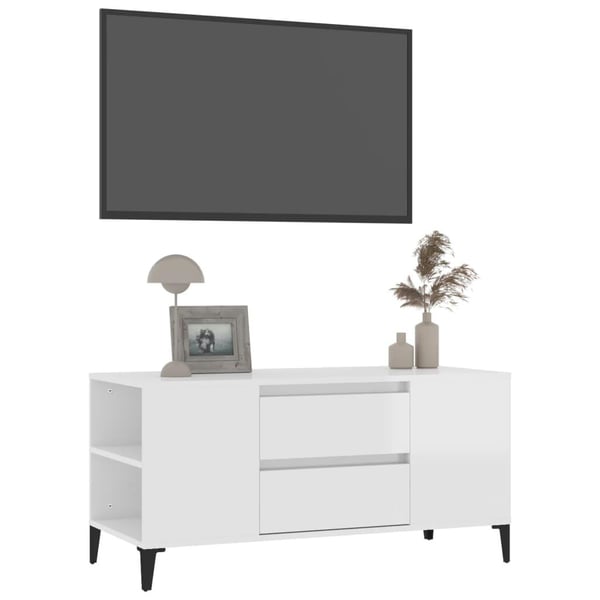 vidaXL TV-benk høyglans hvit 102x44,5x50 cm konstruert tre