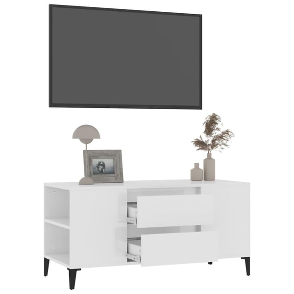 vidaXL TV-benk høyglans hvit 102x44,5x50 cm konstruert tre