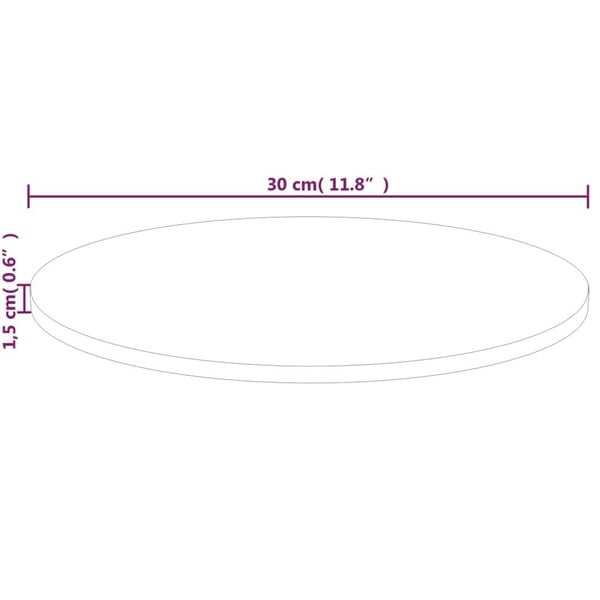 vidaXL Rund bordplate Ø30x1,5 cm ubehandlet heltre eik