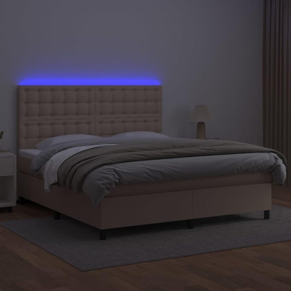 vidaXL kontinentalseng LED-lys 160x200 cm kunstlæder cappuccinofarvet