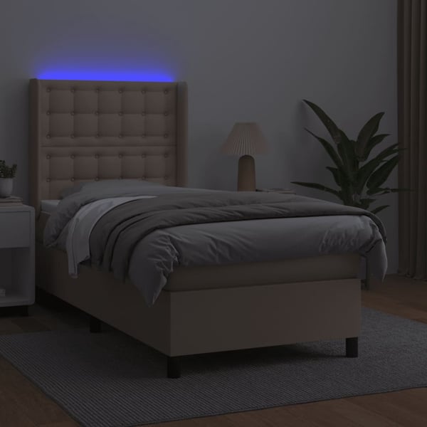 vidaXL kontinentalseng LED-lys 100x200 cm kunstlæder cappuccinofarvet
