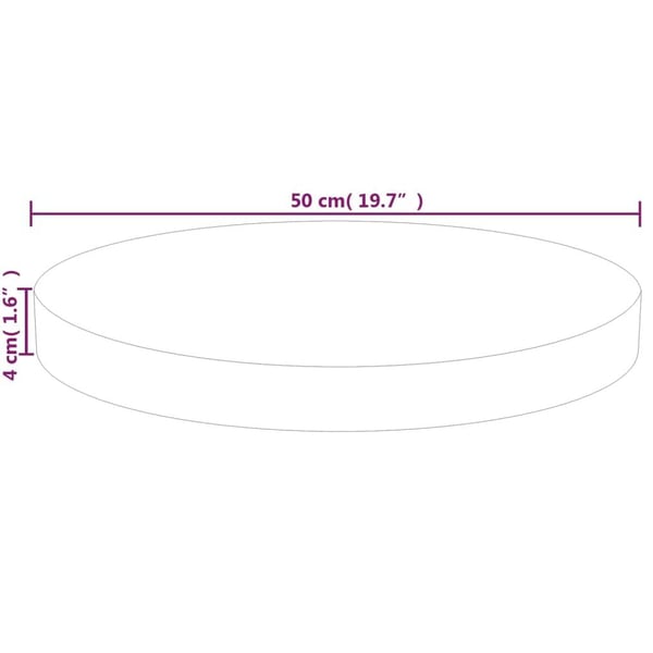 vidaXL Rund bordplate Ø50x4 cm ubehandlet heltre eik
