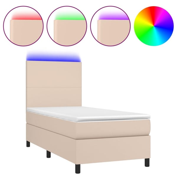 vidaXL kontinentalseng LED-lys 100x200 cm kunstlæder cappuccinofarvet