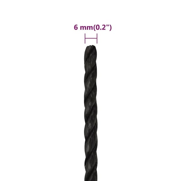 vidaXL arbejdsreb 6 mm 250 m polypropylen sort
