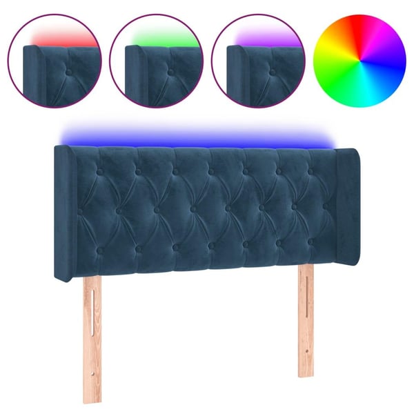 vidaXL sengegavl med LED-lys 103x16x78/88 cm fløjl mørkeblå