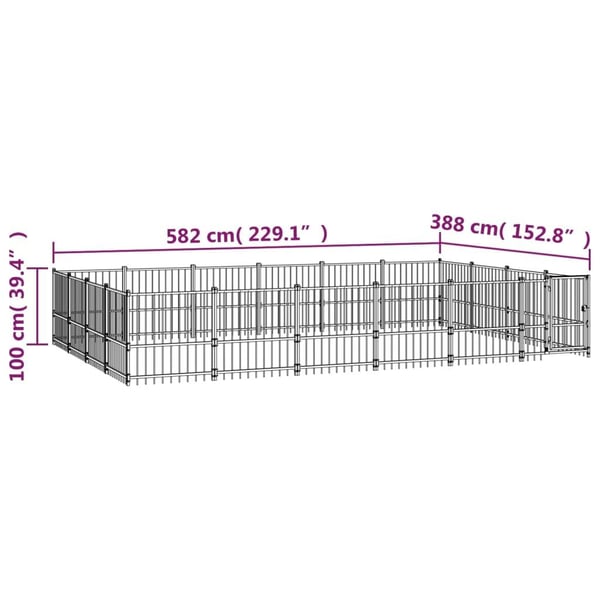 vidaXL Hundgård för utomhusbruk stål 22,58 m²