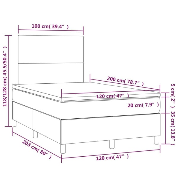 vidaXL kontinentalseng med LED-lys 120x200 cm kunstlæder grå