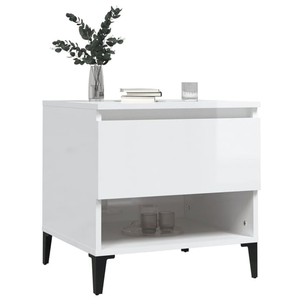 vidaXL Sidebord 2 stk høyglans hvit 50x46x50 cm konstruert tre