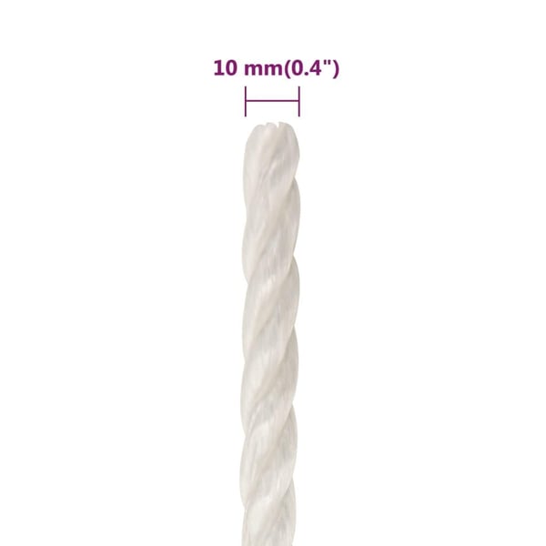 vidaXL Arbeidstau hvit 10 mm 100 m polypropylen