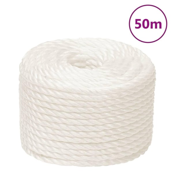 vidaXL Arbeidstau hvit 12 mm 50 m polypropylen