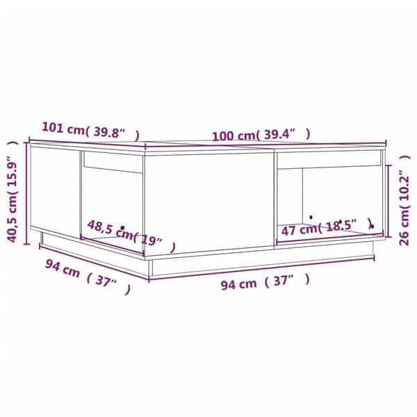 vidaXL sofabord 100x101x40,5 cm massivt fyrretræ gyldenbrun