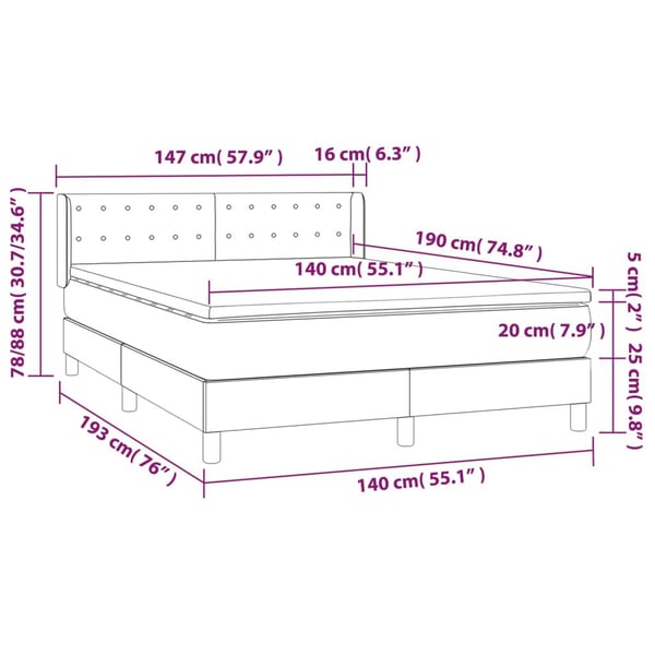 vidaXL kontinentalseng med madras 140x190 cm stof sort