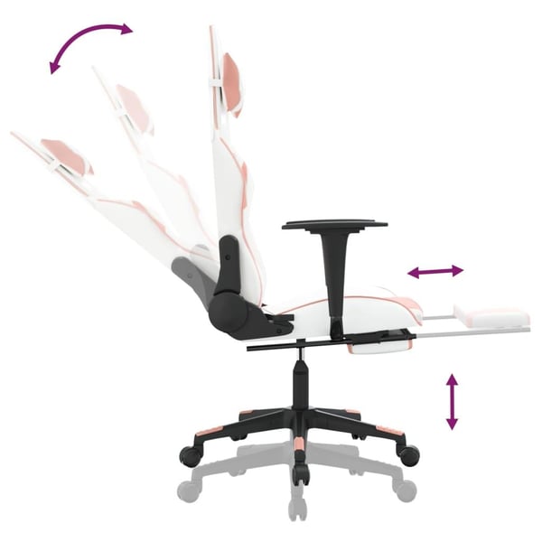 vidaXL Gamingstol med massage och fotstöd vit och rosa konstläder