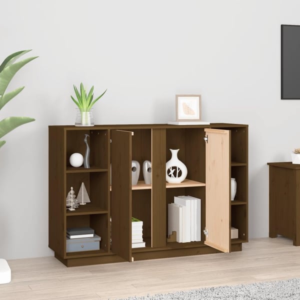 vidaXL skænk 120x35x80 cm massivt fyrretræ gyldenbrun