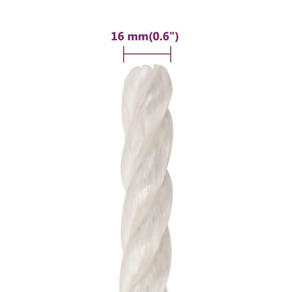 vidaXL Arbeidstau hvit 16 mm 25 m polypropylen