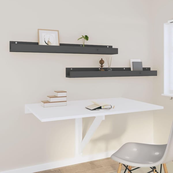 vidaXL væghylder 2 stk. 110x12x9 cm massivt fyrretræ grå
