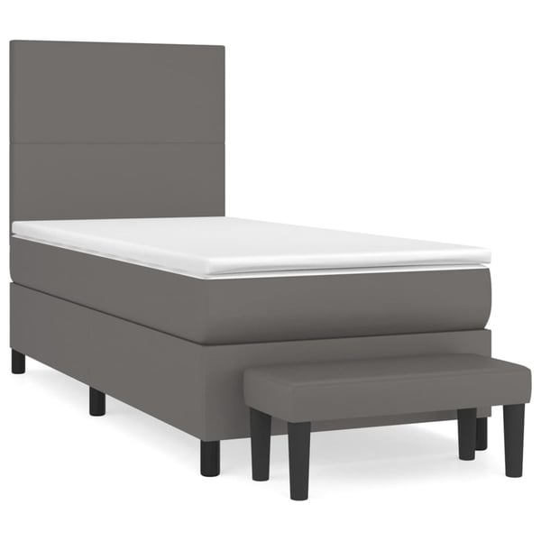 vidaXL Ramsäng med madrass grå 90x190 cm konstläder