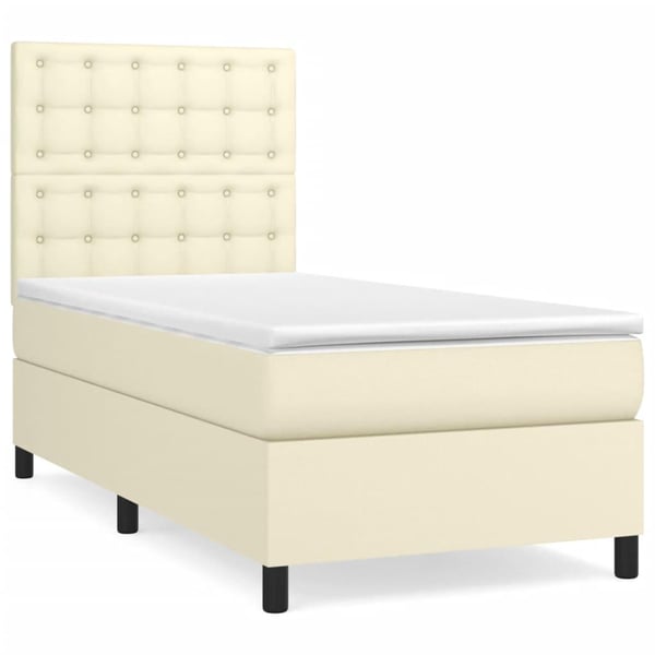 vidaXL kontinentalseng med madras 90x190 cm kunstlæder cremefarvet