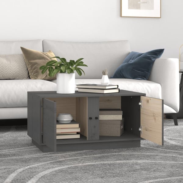 vidaXL Sohvapöytä harmaa 80x50x40 cm täysi mänty