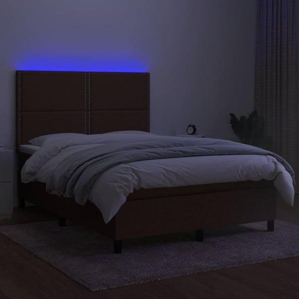 vidaXL kontinentalseng med LED-lys 140x200 cm stof mørkebrun