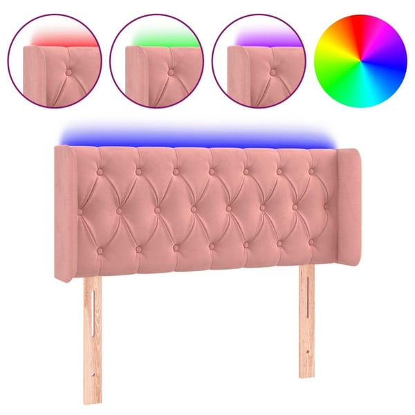 vidaXL sengegavl med LED-lys 103x16x78/88 cm fløjl lyserød