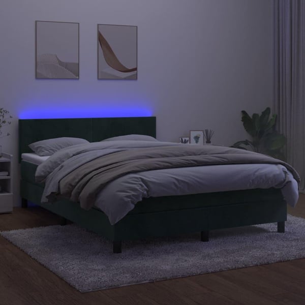 vidaXL kontinentalseng med LED-lys 140x190 cm fløjl mørkegrøn