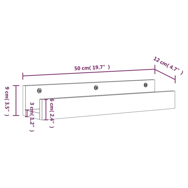 vidaXL Vegghyller 2 stk 50x12x9 cm heltre furu