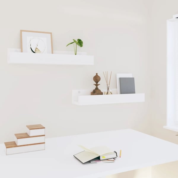 vidaXL Vegghyller 2 stk hvit 50x12x9 cm heltre furu
