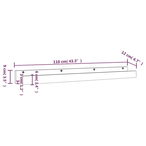 vidaXL Vegghyller 2 stk hvit 110x12x9 cm heltre furu