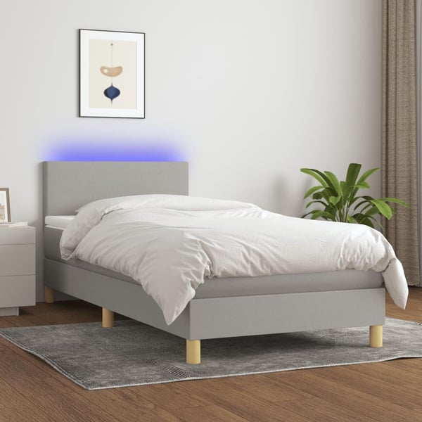 vidaXL kontinentalseng med LED-lys 90x190 cm stof lysegrå