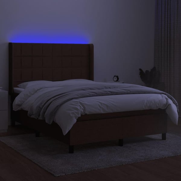 vidaXL kontinentalseng med LED-lys 140x190 cm stof mørkebrun