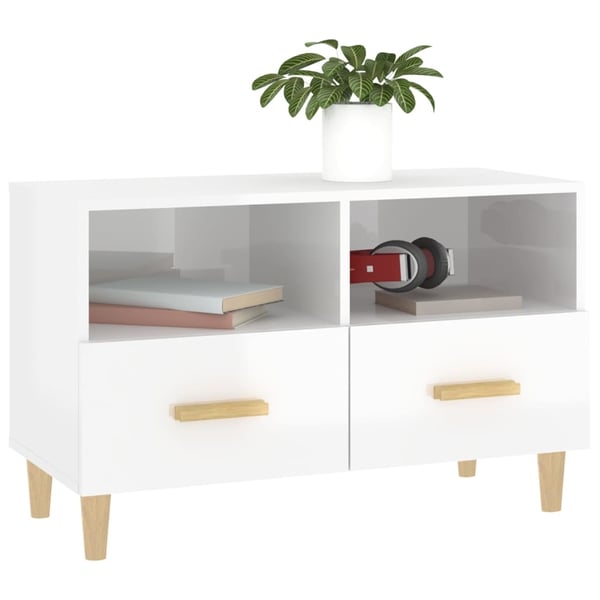 vidaXL tv-bord 80x36x50 cm konstrueret træ hvid højglans