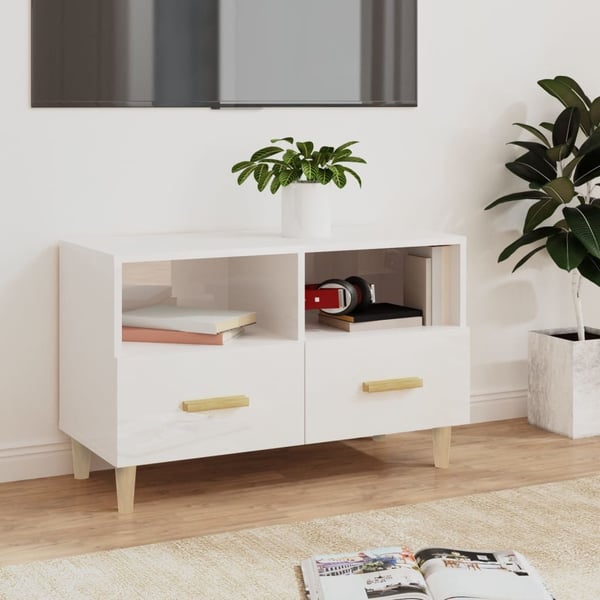 vidaXL tv-bord 80x36x50 cm konstrueret træ hvid højglans