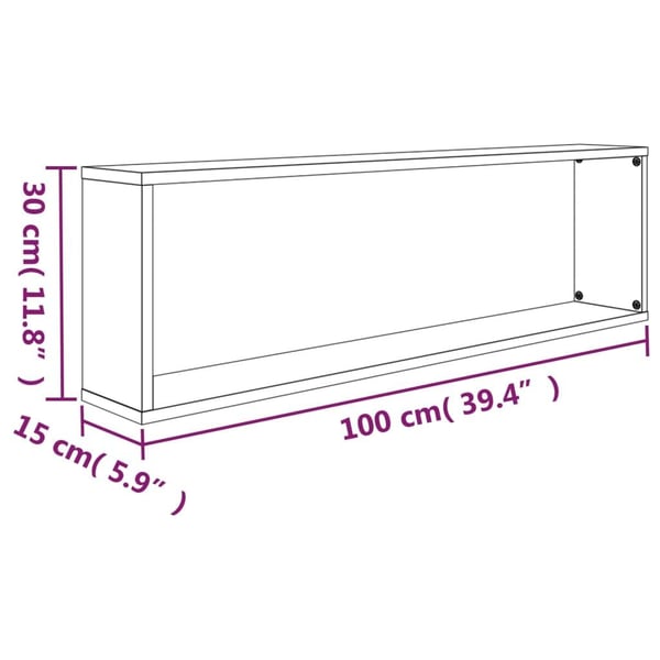 vidaXL Vegghyller kube 2 stk røkt eik 100x15x30 cm konstruert tre