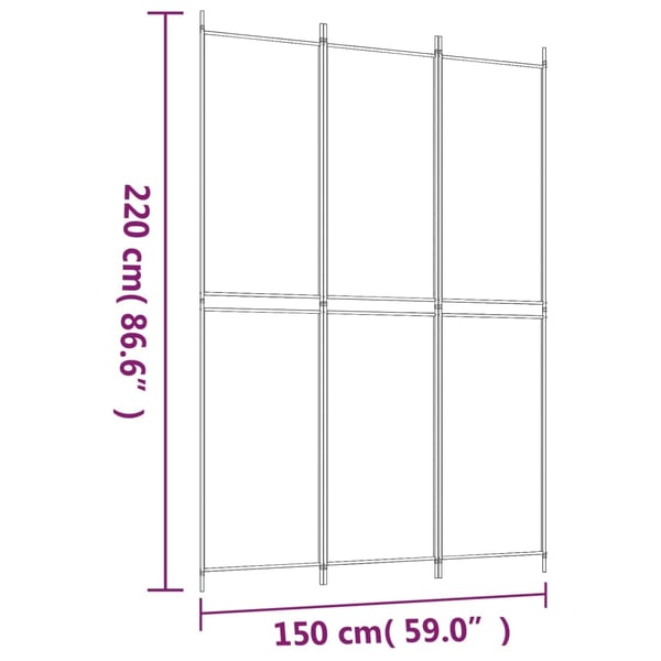 vidaXL Romdeler 3 paneler brun 150x220 cm stoff