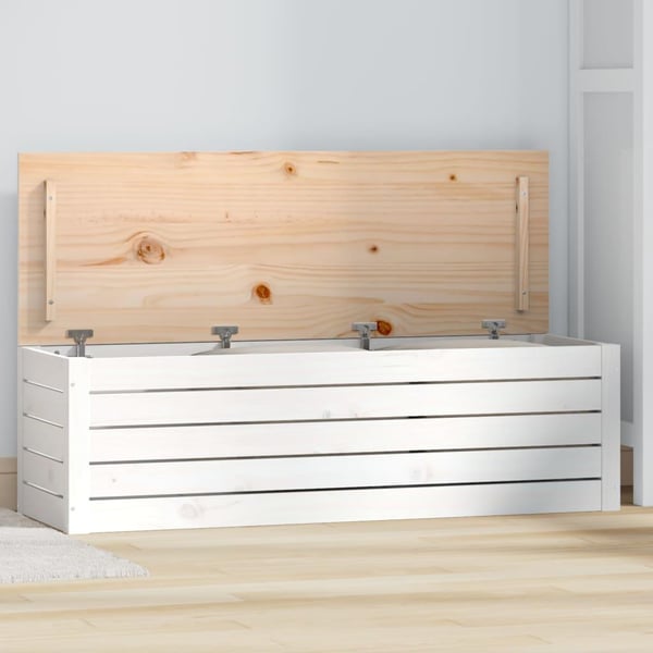 vidaXL opbevaringskasse 109x36,5x33 cm massivt fyrretræ hvid