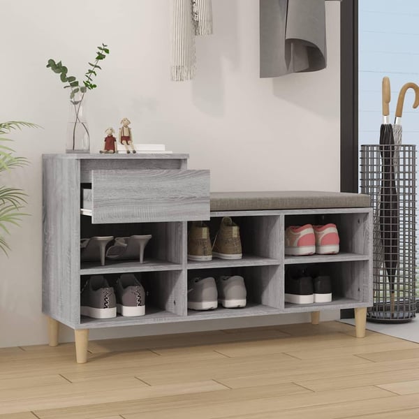 vidaXL Skoskap grå sonoma 102x36x60 cm konstruert tre
