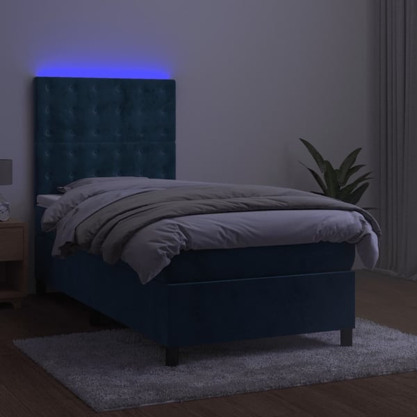 vidaXL kontinentalseng med LED-lys 90x190 cm fløjl mørkeblå