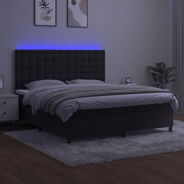 vidaXL kontinentalseng med LED-lys 160x200 cm fløjl sort