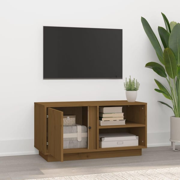 vidaXL tv-bord 80x35x40,5 cm massivt fyrretræ gyldenbrun