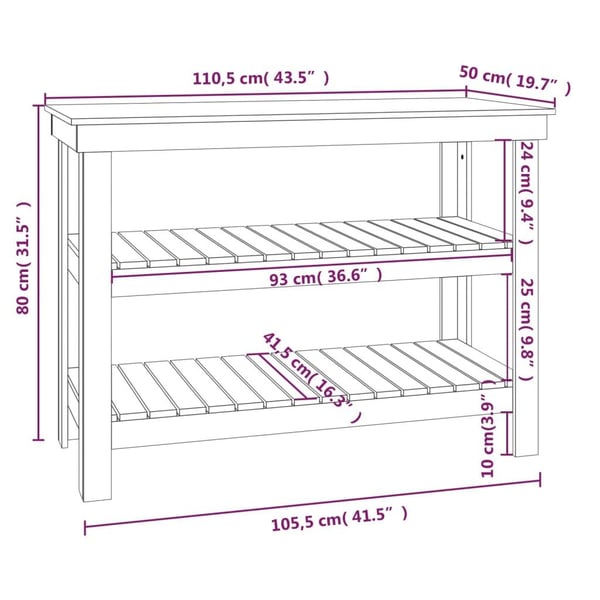 vidaXL Työpenkki musta 110,5x50x80 cm täysi mänty