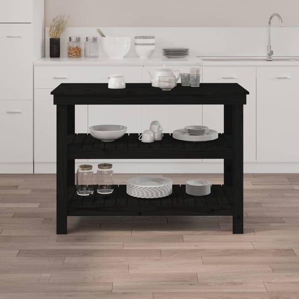 vidaXL Työpenkki musta 110,5x50x80 cm täysi mänty